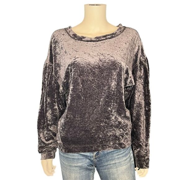 We The Free Milan Crushed Velvet Gray Top Y2K Soft Grunge Boho Lounge Pullover M - Picture 3 of 6